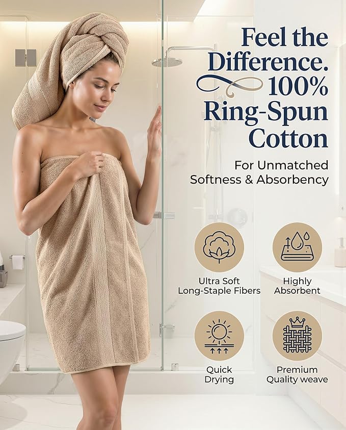 LANE LINEN Towel Set Quick Dry 100% Cotton 24 Piece Soft Absorbent - Beige | Towels And Washcloths - Ring-Spun Durability, Terry Weave Comfort, Soft & Long-Lasting, Easy-Care