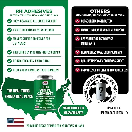 HH-66 Vinyl Cement 8 oz - Vinyl Adhesive, Cement Glue, Industrial Contact Cement for PVC & Vinyl Repair - Waterproof Flexible Vinyl Glue for Tarps, Pool Liners, Inflatables & Marine – RH Adhesives