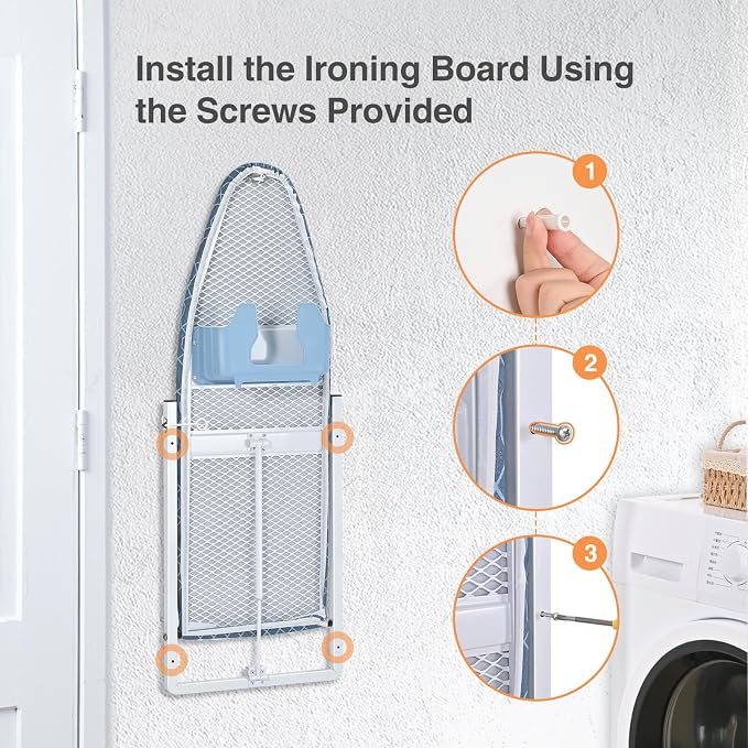 KINGBOARD Wall Mounted Ironing Board with Iron Storage, Foldable Iron Board | 12 x 36 inchs, Compact Iron Board for Small Spaces, Foldable Iron Stand Heat Resistant Cover, Blue