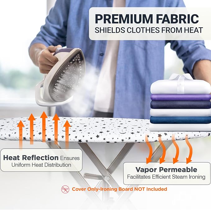 UniSimp Ironing Board Cover and Pad 15"x54" Extra Thick Natural Cotton, Scorch and Stain Resistant Padding, Standard Size Iron Board Cover with Fasteners Heavy Duty Elastic Edge, Heatproof Nightfall
