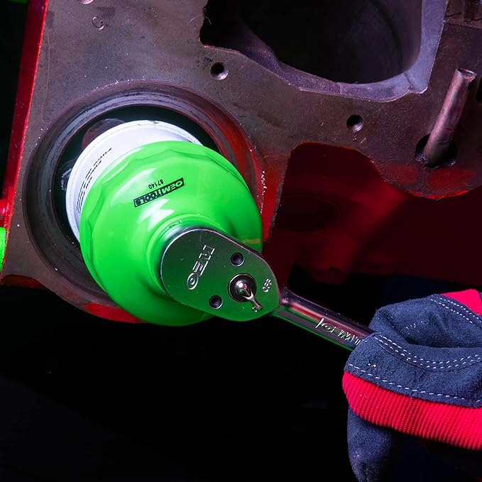 OEMTOOLS 87140 64mm 14 Flute Oil Filter Wrench, Green, 3/8 in Drive, Prevents Slippage, Wide Compatibility