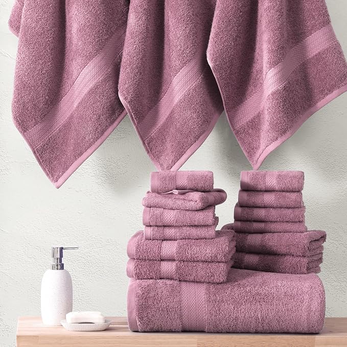 LANE LINEN Bath Towel Set Absorbent Quick Dry 100% Cotton - Wishful Mauve | Cotton Bath Towel Set - OEKO-TEX Certified, Ring-Spun Durability, Terry Weave Comfort, Hotel-Style Look