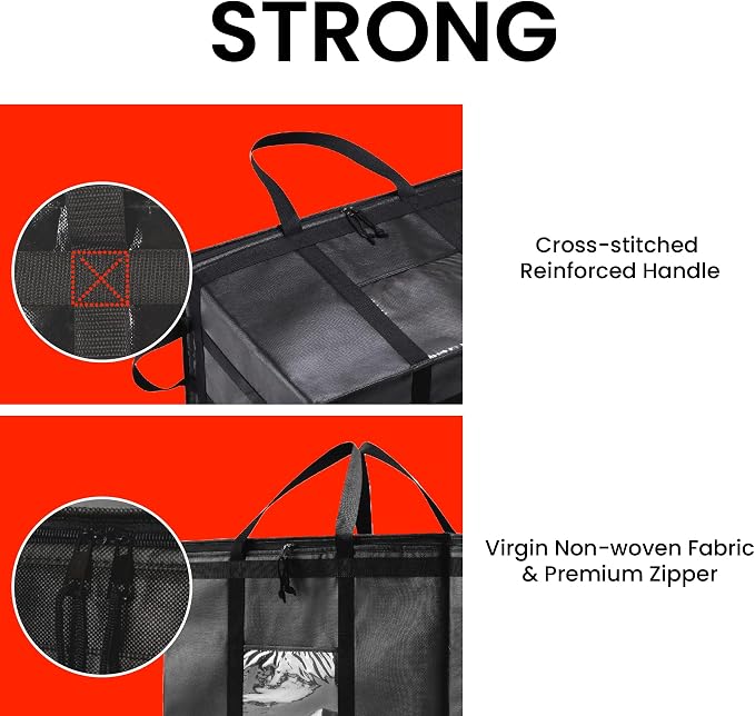 Insulated Food Bag, Portable Cooler Tote (3XL, Black, 10 Pack) | Large thermal bag, For cold & hot food, Soft sided cooler, Heavy duty carrier, Grocery shopping, Food delivery, Catering bag
