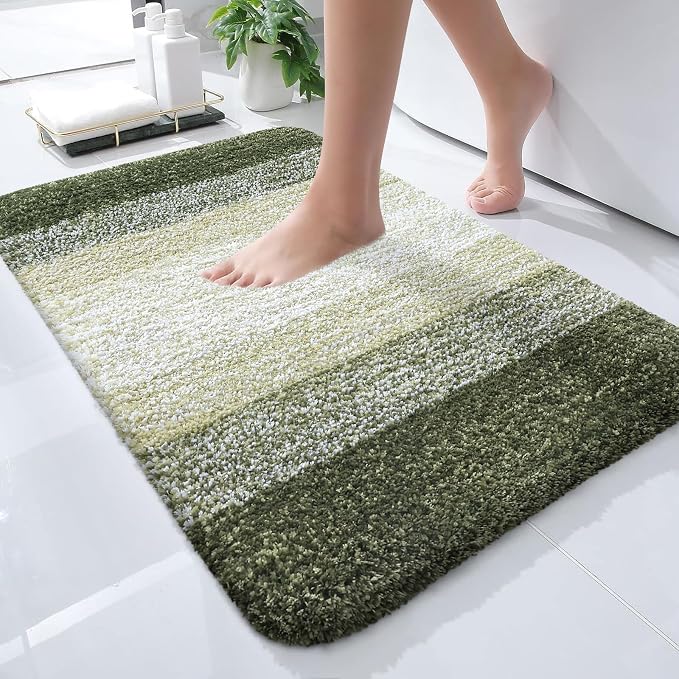 OLANLY Small Bathroom Rugs Mat 24x16, Extra Soft Absorbent Microfiber Bath Rugs, Rubber Backing, Quick Dry, Washable Bath Mats for Bathroom Floor, Tub and Shower, Home Decor Accessories, Dark Green