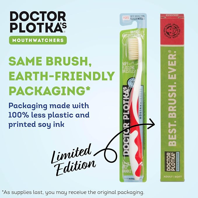 MOUTHWATCHERS Soft Flossing Manual Toothbrush, Adults, Pack of 8, Assorted | Floss-Tip Bristles for Sensitive Teeth and Gums, Soft Manual Brush, Deep Clean, BPA Free, Dr Plotka Design