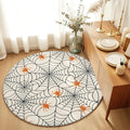 Round Area Rug 5', Halloween Washable Area Rugs for Living Room Kitchen Bedroom Nursery Dining Room, Orange Black Net Classic Spiders Gingham Non Slip Door Mat Indoor Floor Throw Circle Carpet