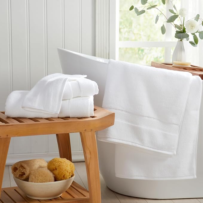Springtree Home Luxury Bamboo Rayon Bath Towel Set | 6-Piece Set | White | 35% Bamboo Rayon - 65% Zero Twist Cotton | Absorbent Quick-Dry Towels for Bathroom | Ultra Soft | OEKO-TEX Standard 100