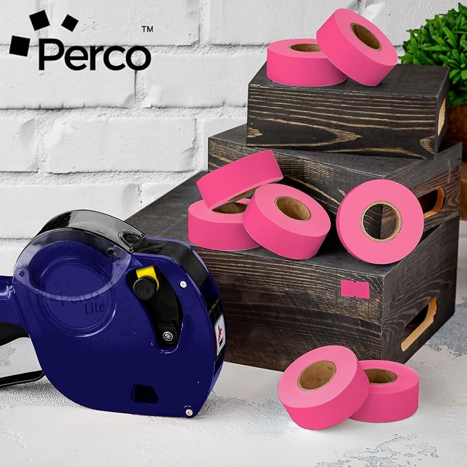 Perco 1 Line Fluorescent Pink Labels - 32,000 Blank Price and Date Gun Labels for Perco Lite, X, Plus and Pro 1 Line Price and Date Guns - 32 Rolls, 4 Sleeves - Made in USA