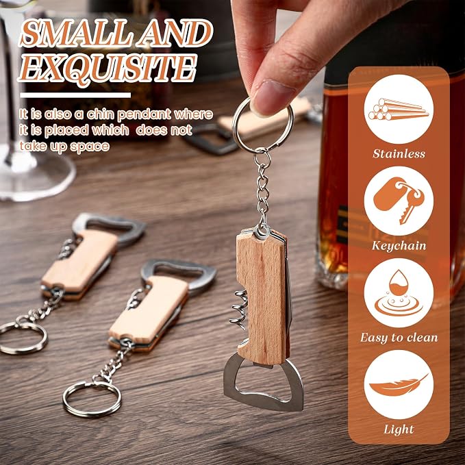 Ziliny 24 Pcs Bottle Opener Keychain Bulk Wine Bottle Beer Opener Keychain 3.27" Stainless Steel Corkscrew Waiter Corkscrew Wine Keyring Gifts for Christmas Bar Party Wedding Home (Brown)