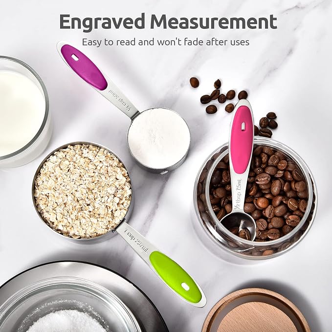 U-Taste 18/8 Stainless Steel Measuring Spoons Set for Dry and Liquid Ingredients(Set of 9), and Upgraded Measuring Cups and Spoons Set of 10 with Reinforced Welded Handle (Color)
