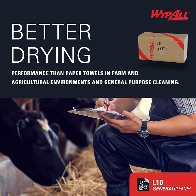 WypAll GeneralClean L10 Cloths Light Cleaning Wipes (01770), Dairy Towels, Bulk Paper Wipers, White (12 Packs of 200 Sheets, 2,400 Sheet Total)