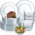 Havawish 36 Pcs Glass Dinnerware Set Sleek Round Clear Glass Plate and Bowl Sets for Dessert, Salad, Fruit, Dishwasher, Microwave Safe Kitchen Dining