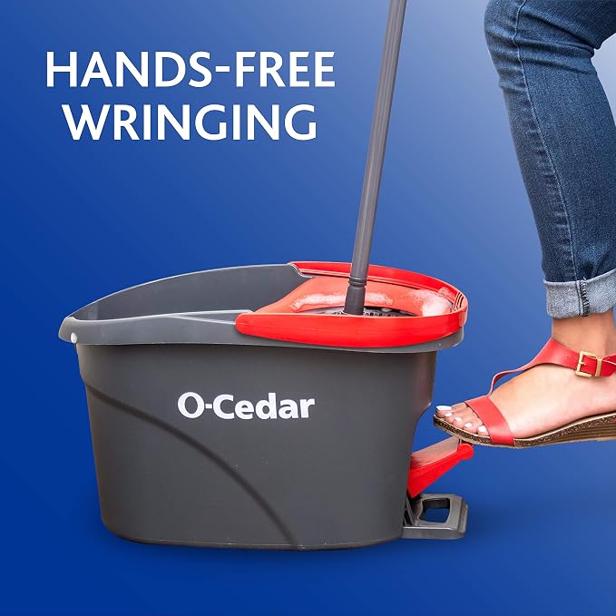 O-Cedar EasyWring Microfiber Spin Mop, Bucket Floor Cleaning System, Red, Gray + O-Cedar PACS Hard Floor Cleaner, Crisp Citrus Scent