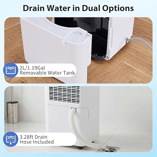 30Pints Dehumidifier with Drain Hose, 2,000 Sq.Ft Dehumidifier for Basement, 2L/0.53 Gallon Tank, Energy Star Cert. 38dB, Humidity Display Ring, Humidity Remover for Home, Bedroom & Bathroom