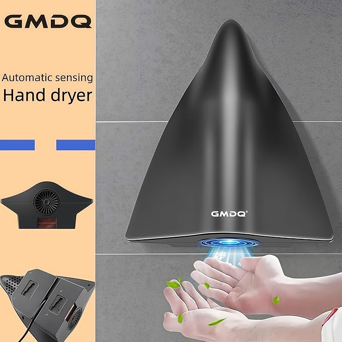 Electric Hand Dryer for Home Bathroom, 1600W Touchless Electric Hand Dryer with Fast Drying, Low Noise, with No-Drill Installation, Compact Automatic Sensor Dryer for Home, Kitchen, Hotel (Black)