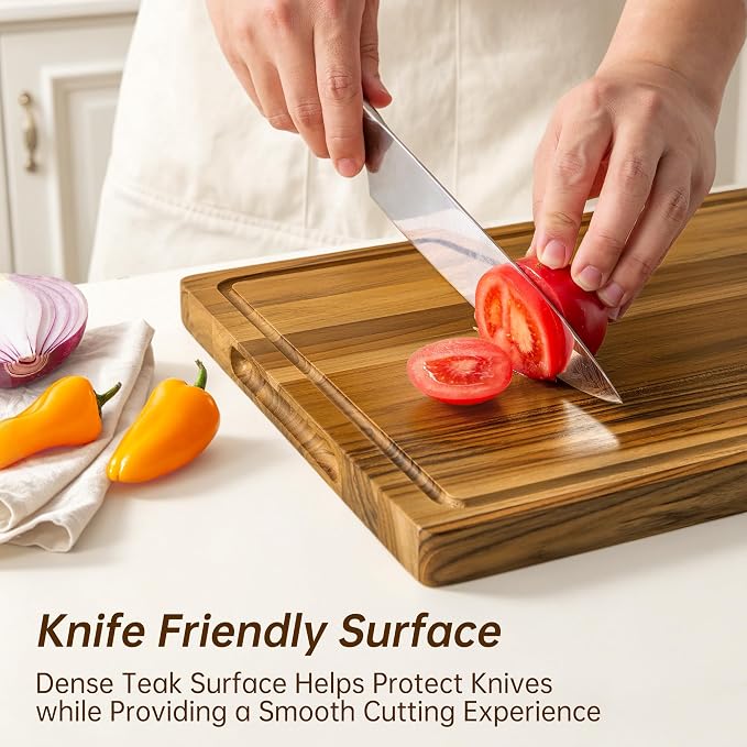 Teak Wood Cutting Board Set of 3 Wooden Cutting Boards for Kitchen | Premium Teak Wood • FSC Certified • Deep Juice Groove • Built-In Handles • Non-Slip Feet • 3 Practical Sizes • Gift-Ready Box