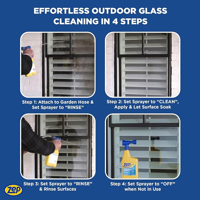 Zep Hose End Outdoor Glass and Surface Cleaner - 32 oz (Case of 6) - U49910 - Easy-To-Use, Attach and Spray for A Streak-Free Shine