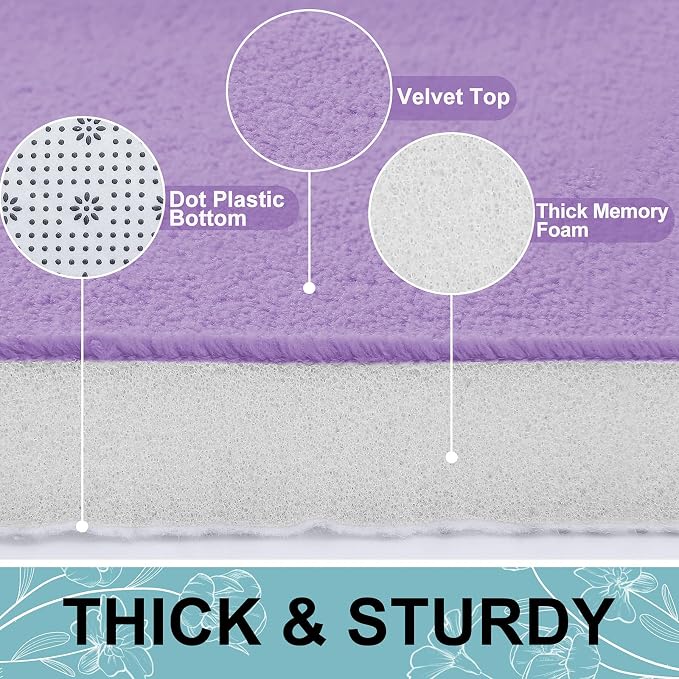 Smiry Memory Foam Bath Mat 36x24, Extra Soft and Absorbent Bathroom Mats, Non Slip Washable Carpet for Floor, Shower and Tub, Purple