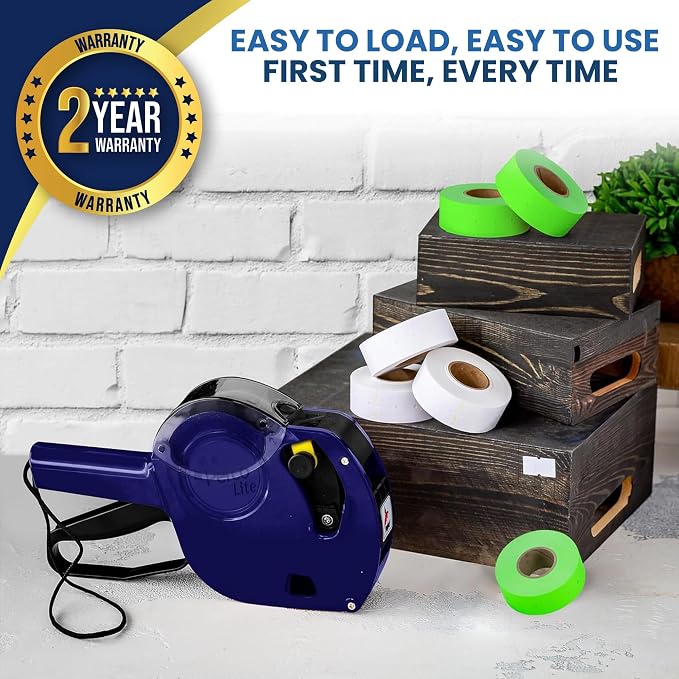 Perco Lite 1 Line Price Gun Kit for Retail Business – Includes 2 White Rolls, 4 Fluorescent Green Rolls, Gun Clip & Ink Rollers – Pre-Loaded Pricing Gun w Labels & Ink