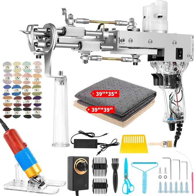 Vehipa Rug Tufting Gun with Carpet Trimmer - Tufting Gun Starter Kit - 2 in 1 Cut Pile Carpet Gun & Loop Pile - Rug Making Kit & Trimmer& Cloth& Yarn for DIY Home Decor & Craft Devotees