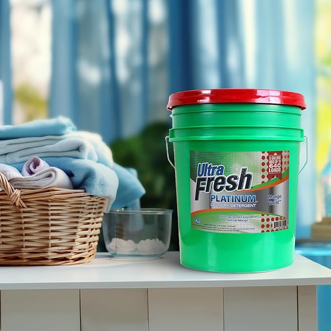 Ultra Fresh Liquid Laundry Detergent Washing Soap, 3X Platinum, 5 Gal, Mango Twist - Concentrated Stain Remover and Odor Eliminator for HE and All Machine Types, Clothes, and Fabrics