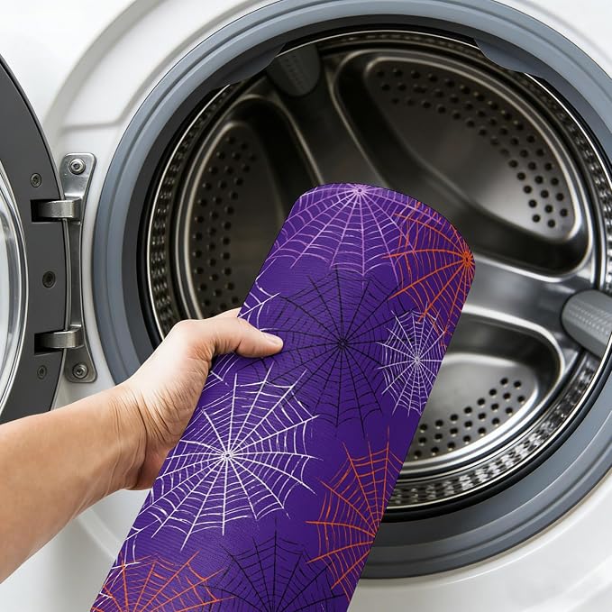 Area Rug 3'x5', Purple Halloween Washable Large Area Rugs for Kitchen Bedroom Laundry Bathroom Office, Red Black White Net Halloween Non Slip Door Mat Indoor Entryway Floor Accent Throw Carpet