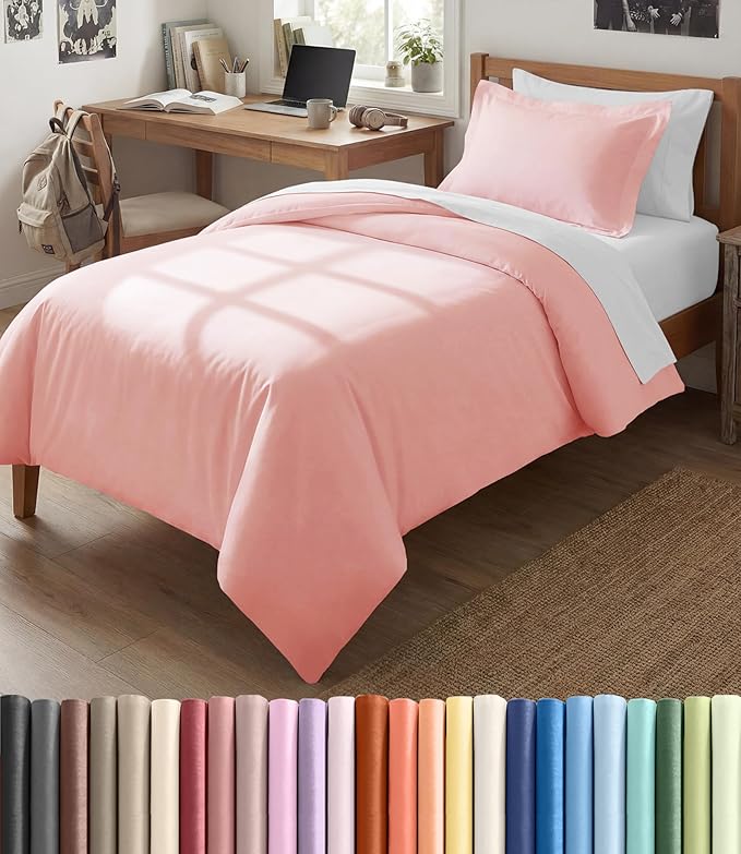 Duvet Cover Twin/Twin XL Size Set - Extra Soft Twin/Twin XL Duvet Cover 68" x 90" with 1 Pillow Sham for Women, Men, Kids & Teens - Comfy, Easy-Care & Fade Free w/ Zipper Closures & Ties (Baby Pink)