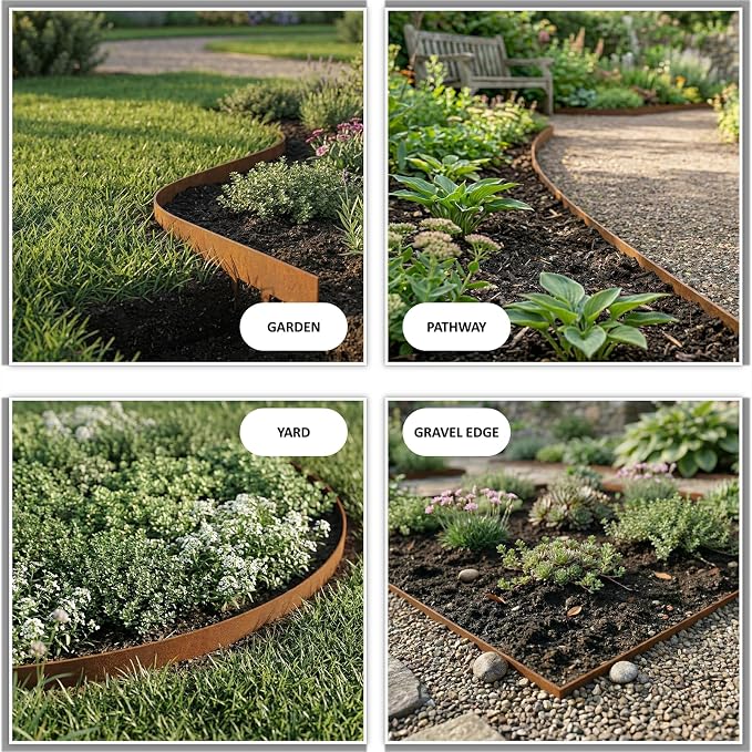 33ft. Cor-Ten Steel Landscape Edging (10-Pack) – 40" Metal Edging for Landscaping with 11 Stakes, Hammer-in Metal Landscaping Edging for Yard Pathway & Flower Beds – Lawn Edge for Garden Design