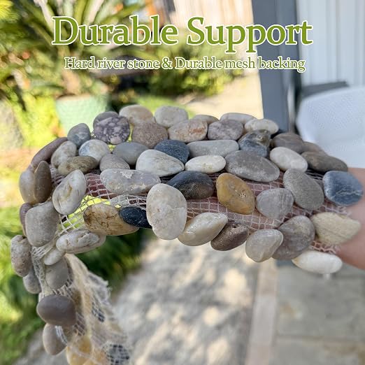 Sunnyglade 6 Pcs 15.5" × 5.5" River Rock Stepping Stones Rectangles Pebbles | Rectangles Pebbles Polished Gravel, Outdoor Pebble River Stone Mat for Patio Pathway Landscaping Pavers for Outside Walkway