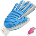 Pet Grooming Glove, 2 in 1 Glove with De-shedding and Hair Remover for Cat & Dog, No More Shedding and Flying Hairs (Blue, Right Hand)