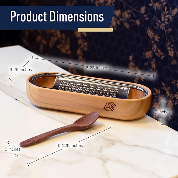 Cheese Grater with Container - Stainless Steel Cheese Grater with Cherrywood Serving Bowl - Fine Shredder Kitchen for Hard Cheese, Spices, and Zesting - Italian Kitchen Gadgets by Kings County Tools