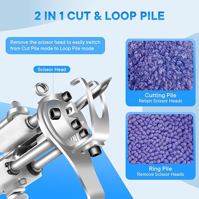 Vehipa Rug Tufting Gun with Carpet Trimmer - Tufting Gun Starter Kit - 2 in 1 Cut Pile Carpet Gun & Loop Pile - Rug Making Kit & Trimmer& Cloth& Yarn for DIY Home Decor & Craft Devotees