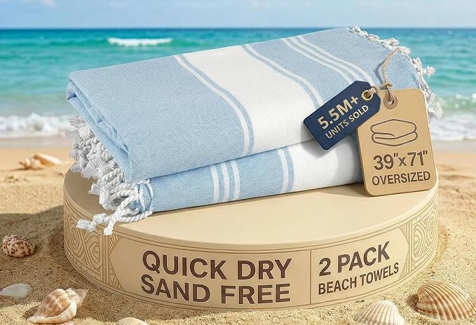 LANE LINEN Beach Towels for Women, 2 Pack Large Beach Towels Oversized, Pre-Washed, No-Shrink Sand Free Beach Towels, Quick Dry, Lightweight Travel Towel,Soft Beach Bath Towel, 39"x71" - Sky Blue | 2 Pack Large Beach Towels Oversized - Pre-Washed, No-S...