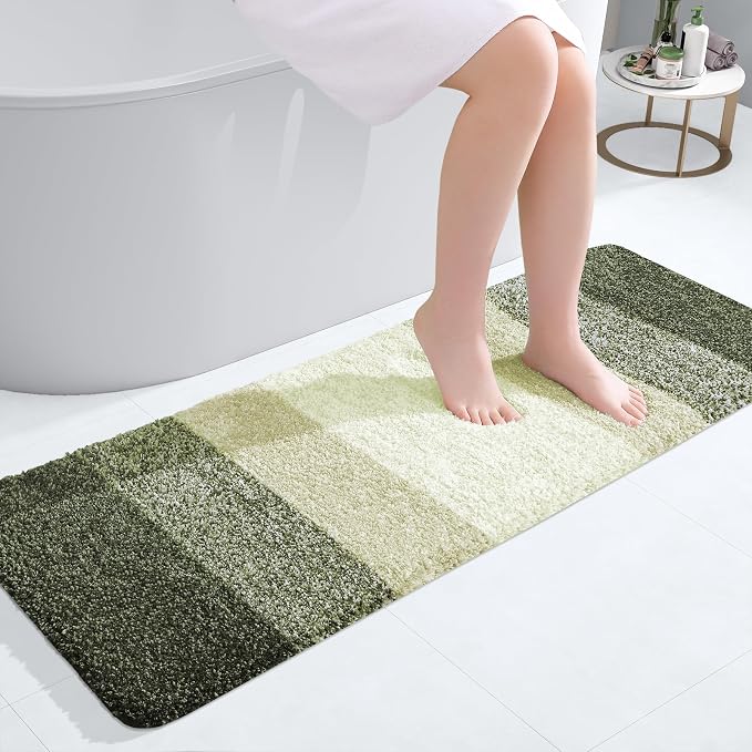 OLANLY Bathroom Runner Rugs Mat 47x17, Extra Soft Absorbent Microfiber Bath Rugs, Rubber Backing, Quick Dry, Washable Long Bath Mats for Bathroom, Tub and Shower, Home Decor Accessories, Dark Green