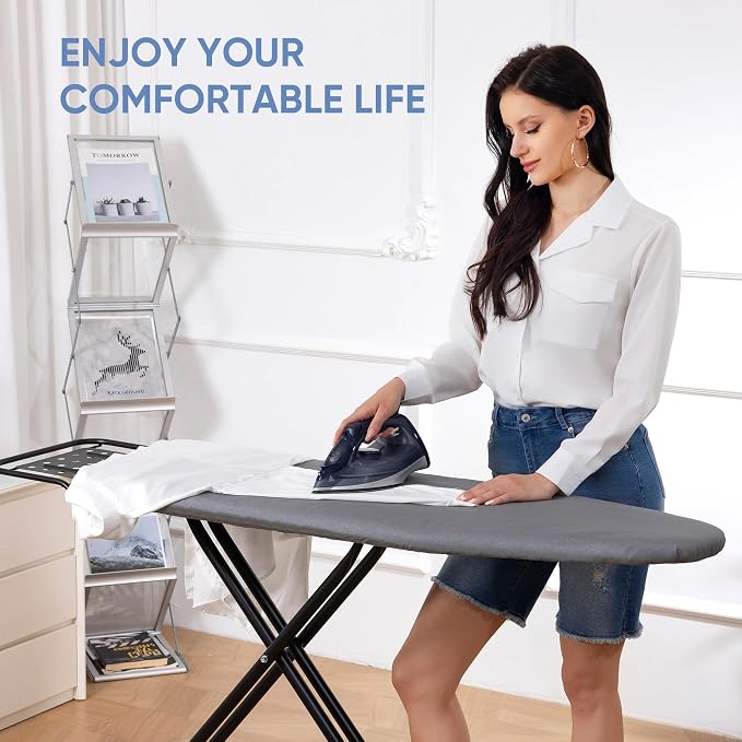 Jakeefud Full Size Ironing Board 47" X 15" with Heat Resistant Cover and Thicken Felt Pad, Safety Iron Rest, Anti-Skid Feet, Height Adjustable, Heavy Duty