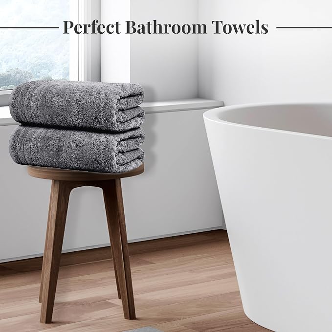 Tens Towels 8 Piece Towel Set, 2 XL Bath, 2 Hand, 4 Washcloth, Dark Grey | 100% Cotton, Lighter Weight, Quicker to Dry, Super Absorbent, Perfect for Bathroom