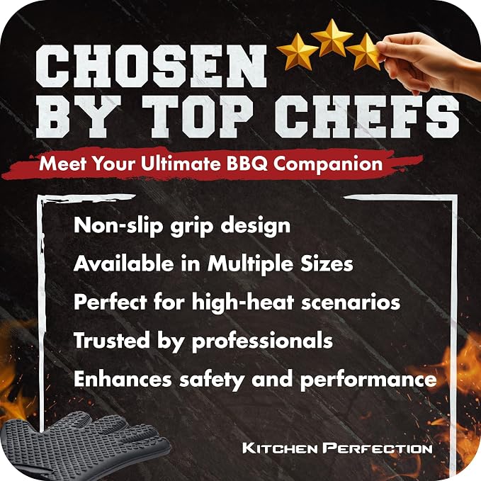 KITCHEN PERFECTION XL Silicone Smoker Oven Gloves-Extreme Heat Resistant BBQ Gloves-Handle Hot Food Right on Your Grill Fryer&Pit|Waterproof Grilling Cooking Baking Mitts|Superior Value Set+3 Bonuses | Waterproof, 5-Finger Design For A Better Grip, for...