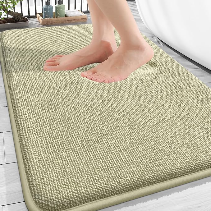 OLANLY Thick Memory Foam Bathroom Rugs 30x20, Absorbent Bath Mat, Vanilla | Soft Quick Dry Bath Rugs Mats, Non-Slip, Machine Washable Carpet for Bathroom Floor, Tub and Shower, Home Decor Accessories
