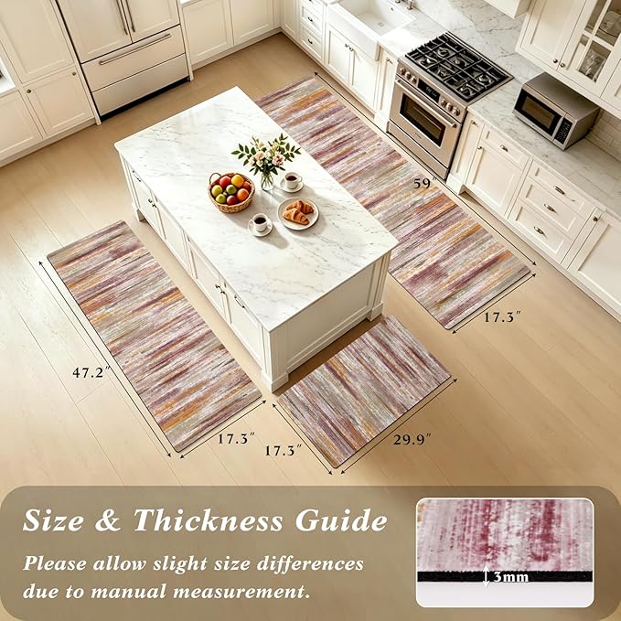 XLHOMO Kitchen Rugs Sets of 3, Non Slip Washable Kitchen Mats for Floor, Cushioned Anti-Fatigue Comfort Kitchen Mat, Rubber Backing Abstract Kitchen Floor Mat for Laundry, Desk, Sink, Office