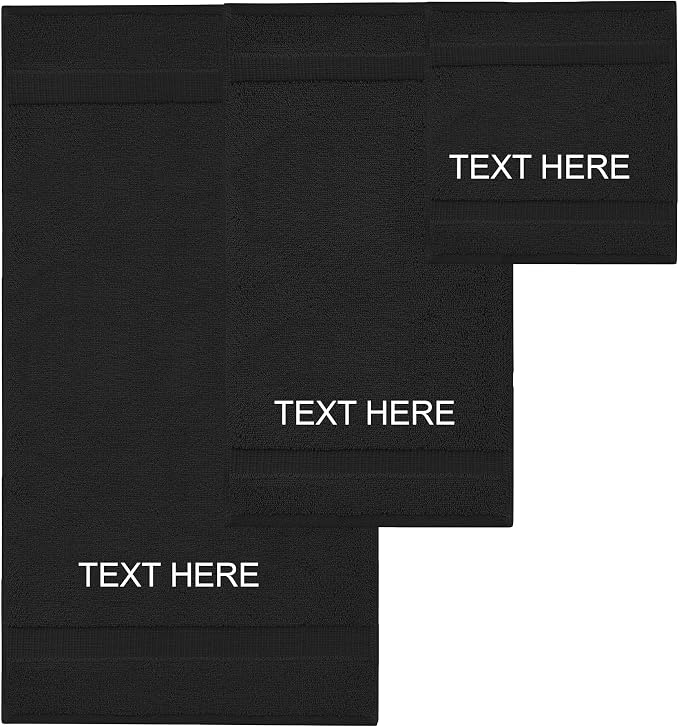 Chakir Turkish Linens Personalized 3 Piece Towel Set, 100% Cotton Luxury Turkish Towels for Bathroom, Soft Absorbent Towel Set with Bath Towel Hand Towel and Washcloth, Black