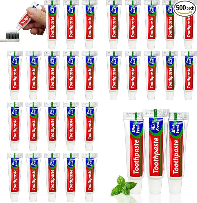 500 Tubes Bulk Mini Toothpastes, 0.18oz Single-use Mint Toothpaste | For Daily Mouth Clean and Fresh Breath, Toiletry Supplies for Homeless Shelters & Charity Donations