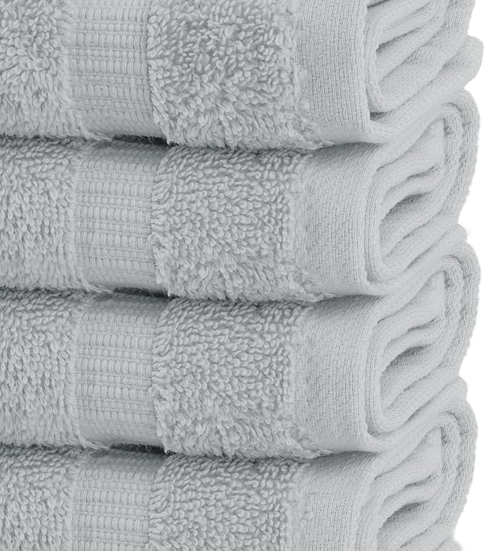 Chakir Turkish Linens 4 Piece Washcloth Set, 100% Cotton Luxury Turkish Washcloths for Bathroom, Soft Absorbent Washcloths, 13 x 13 Inches, Silver Gray