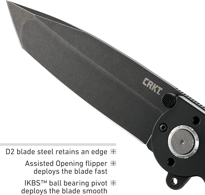 CRKT M16-04DB Assisted Folding Knife with Deadbolt Lock - D2 Plain Edge Blade, Aluminum Handle, Reversible Pocket Clip, M16-04DB