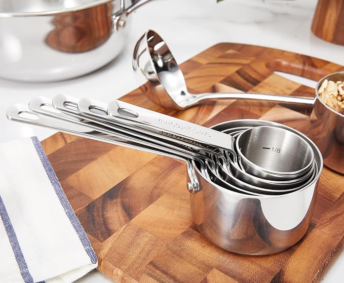 KEAWELL Premium 5-Piece Measuring Cups Set –1/4, 1/3, 1/2, 2/3, and 1 cup-18/10 Stainless Steel - Upscale, Durable, Stackable, Dishwasher Safe (Silver, 5PC Measuring Cups)