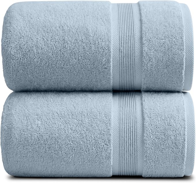 Luxury Bamboo Rayon Oversized Bath Towel Set | 2-Pack | Soft | Blue Fog | 35% Bamboo Rayon - 65% Zero Twist Cotton | Absorbent Quick-Dry Towels for Bathroom | Ultra Soft | OEKO-TEX Standard 100