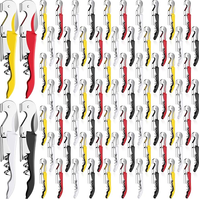 Raiten 100 Pack Waiter Corkscrew Wine Opener Double Hinged Wine Key Bottle Opener with Foil Cutter Heavy Duty Professional Corkscrew for Bartender Server Sommelier (Multicolor)