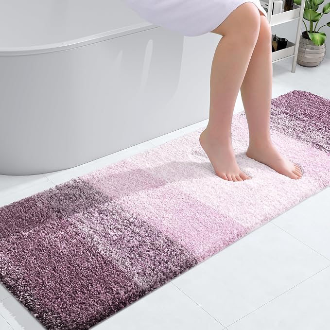 OLANLY Bathroom Runner Rugs Mat 59x20, Extra Soft Absorbent Microfiber Bath Rugs, Rubber Backing, Quick Dry, Washable Long Bath Mats for Bathroom Floor, Tub and Shower, Home Decor Accessories, Mauve