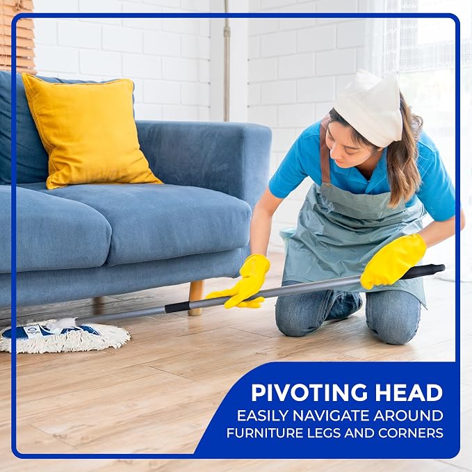 Nine Forty Heavy Duty, Industrial-Strength Cotton Wedge Dust Mop Head w/ Handle - Home & Commercial Hardwood Floor Cleaning - Designed for High-Performance Janitorial & Housekeeping Tasks