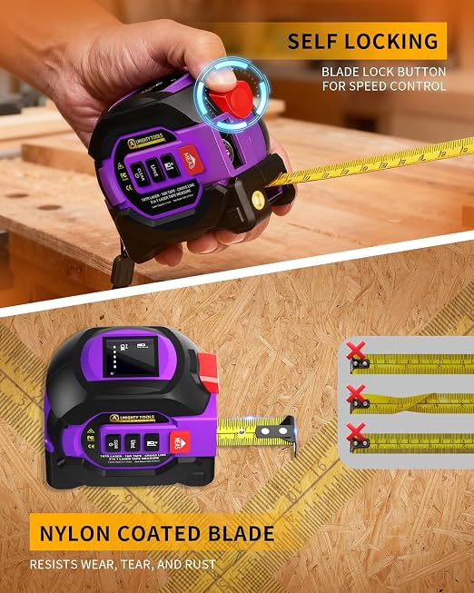 3 in 1 Digital Laser Tape Measure, 197ft/60m Laser Distance Meter, 16ft/5m Digital Tape Measure with Cross Line, AutoLock, ft/in/m Unit Switch, Measure Area, Volume, Pythagorean