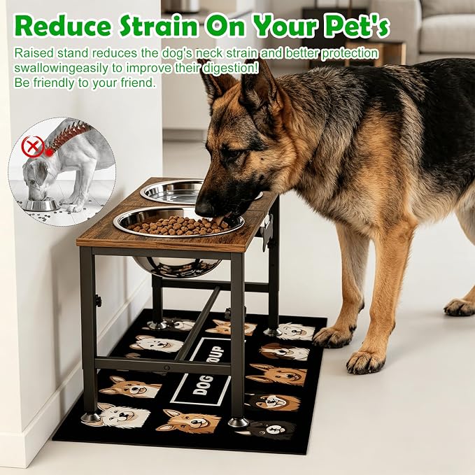 SHAINFUN Elevated Dog Bowls with Mat for Large & Extra Large Dogs, Raised Dog Bowl Stand with 2 Stainless Steel Bowls, Tall Dogs Food Water Bowl Holder